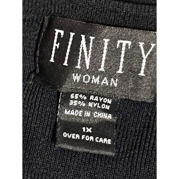 Black Finity Womens Button-Up Cardigan Sweater 1X Glass Beaded Rayon & Nylon Lig - Picture 2 of 9